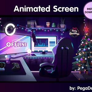 CHRISTMAS VERSION | 4x Animated stream screen for Twitch | Xmas | Neon game room | Twitch animated screen | for OBS, Vtuber background