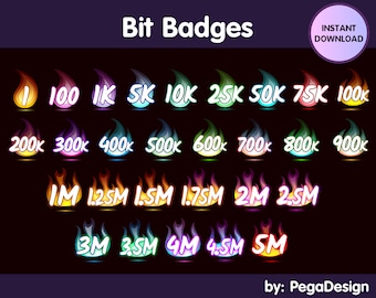 FULL SET Fire bit badges | Twitch bit badges | Twicth sub badges | Rainbow fire