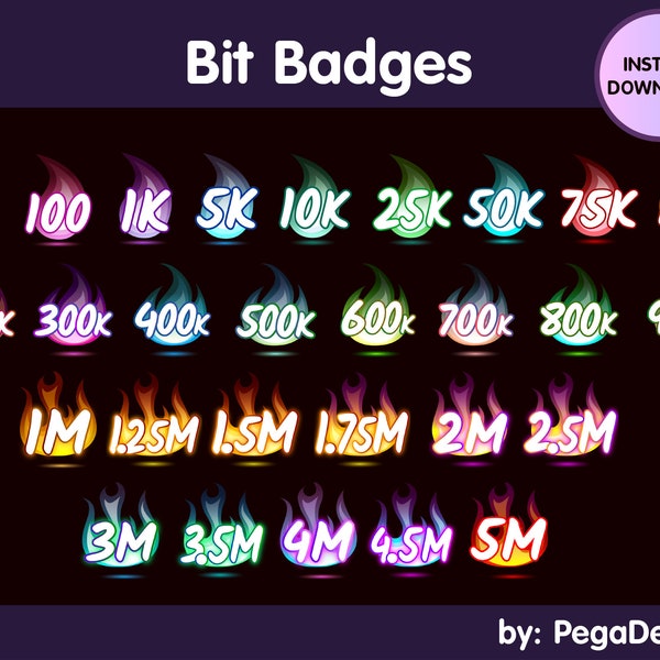 FULL SET Fire bit badges | Twitch bit badges | Twicth sub badges | Rainbow fire