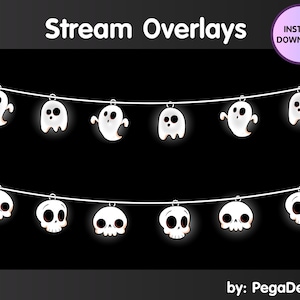 2x ハロウィーン オーバーレイ | ストリーム デコレーション | スカル ゴースト | Twitch オーバーレイ