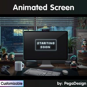 Retro anime game room | Twitch animated stream screen | starting screen | Twitch animation cozy overlay | Streaming Twitch | customizable