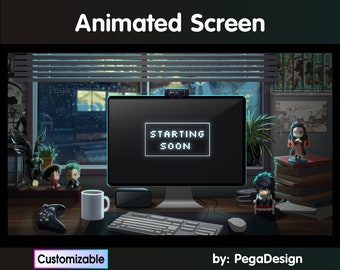 Retro anime game room | Twitch animated stream screen | starting screen | Twitch animation cozy overlay | Streaming Twitch | customizable