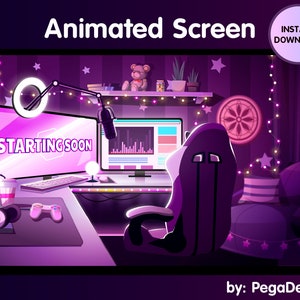 4x Animated stream screen for Twitch | lofi game room | Girl game room | Pink  | Twitch animated screen | for OBS | Vtuber