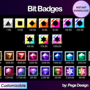 FULL SET Twitch bit badges | Twitch sub badges | gem | Vtuber