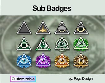 ILLUMINATI Eye Sub Badges | All-Seeing Eye Twitch Tier Badges | Animated Emote | Discord Icons | Secret Society Stream Graphics | Bit badges