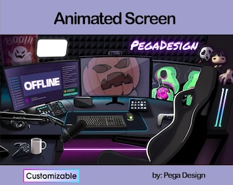 Halloween Animated Twitch Stream Screens: Cozy Game Room Overlay | Purple | Spooky Overlay | Vtuber Background