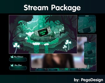 Stream package | Cozy twitch overlay | Switch in forest | Green Twitch |  Streaming twitch | Animated twitch stream | cute overlay twitch