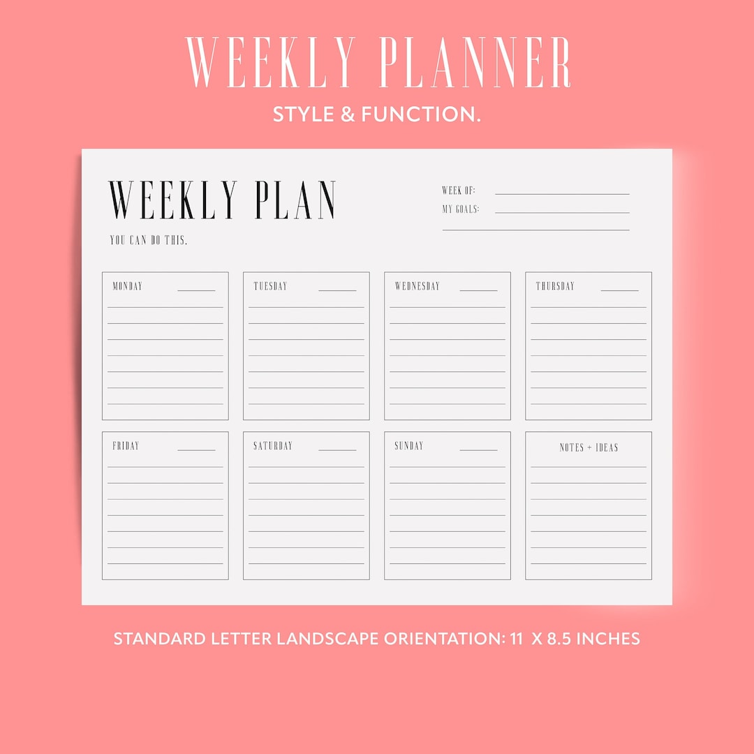 Modern Weekly Planner Printable PDF Weekly Planner Landscape - Etsy