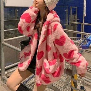 Fluffy heart jacket pink clearance