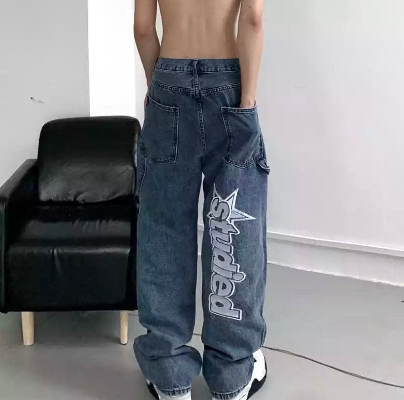  2022 High Street Lightning Patchwork Vintage Brown Men s Baggy 