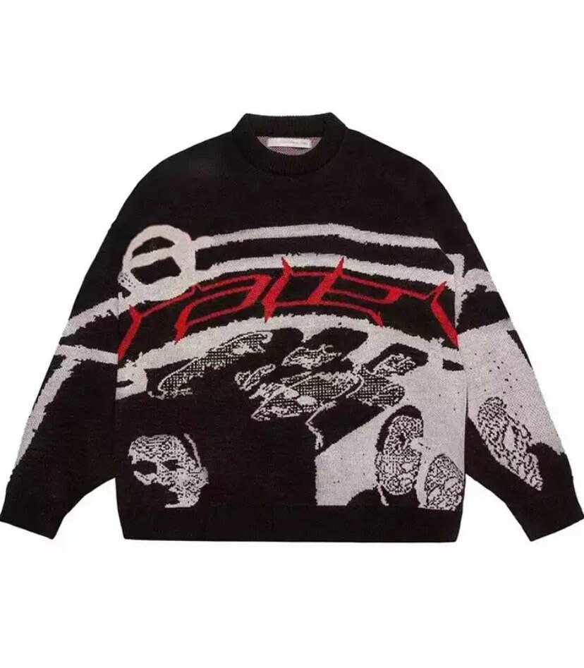 Y2K Racer Streetwear Knit Pullover Sweater / Graphic Print - Etsy