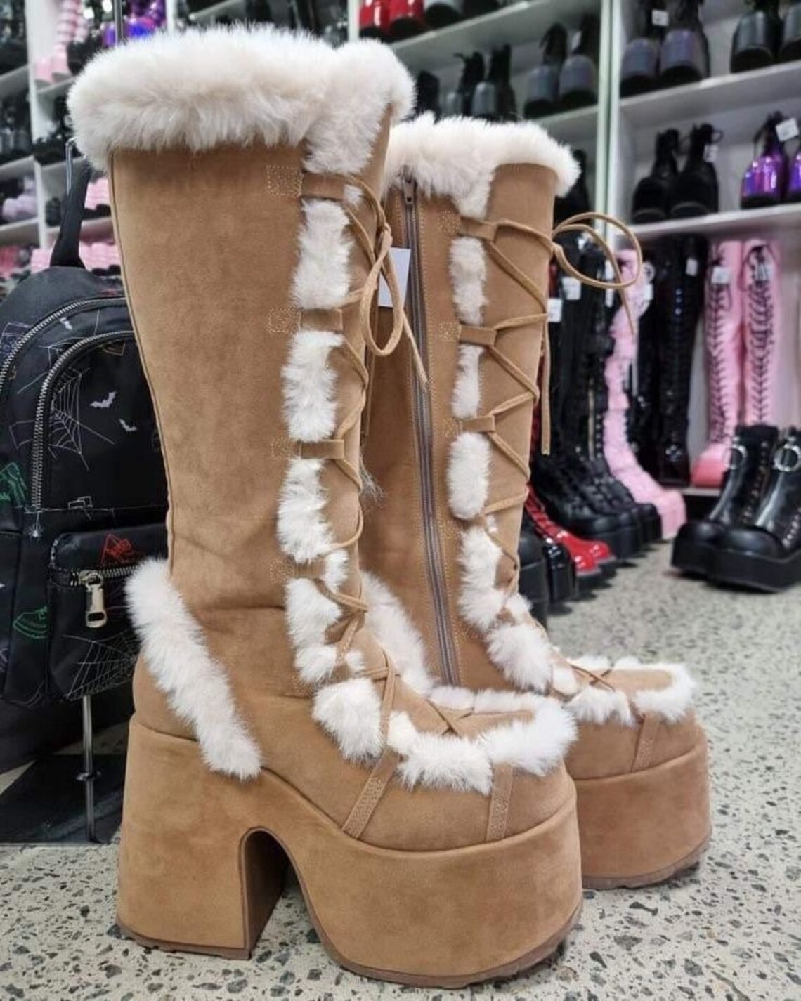 Brown Faux Fur Winter Ski Boots Demonias Inspired Fluffy Etsy