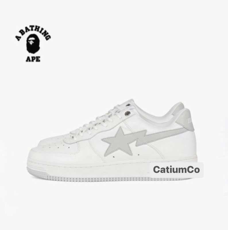 Light Grey and White Bapestas Bape Sneakers - Etsy