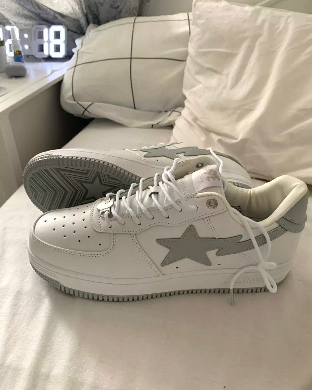 Grey and White Bapestas Sneakers - Etsy