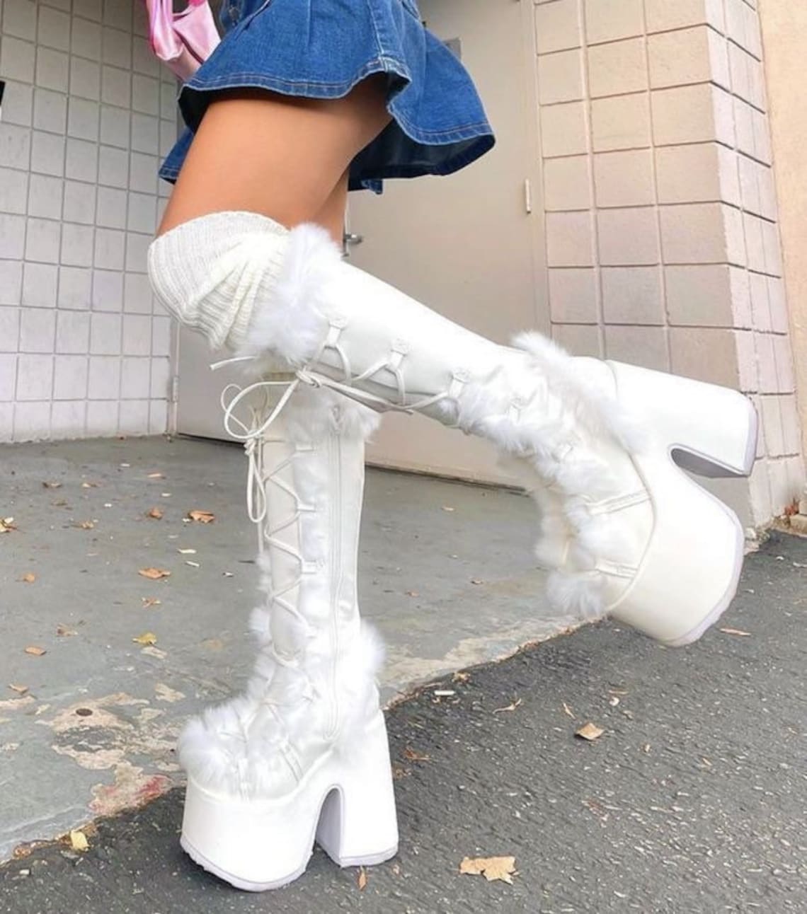 White Faux Fur Fluffy Winter Platform Boots Demonias Inspired - Etsy