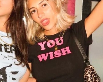 You Wish Crop Tee, Y2K Funny Slogan Text Tshirt, 90s Streetwear Britney Top, Indie Kid Fashion, Trending Y2K Clothing, Baby Blue Cropped Tee