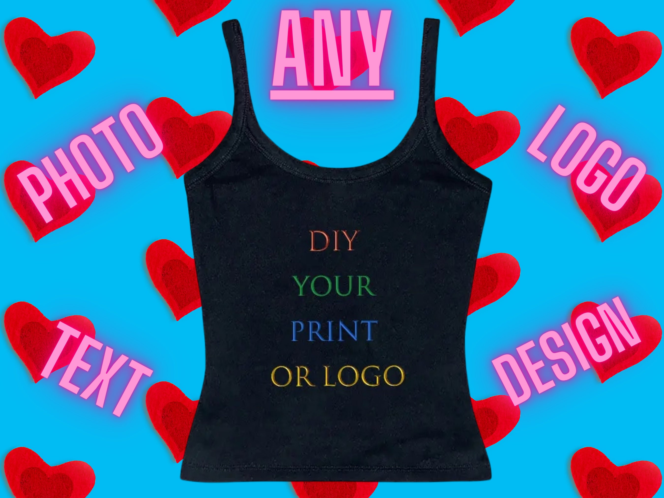 Set Personalized Customized Sexy Black Cami/tank Top With Black Hipster  Panties 