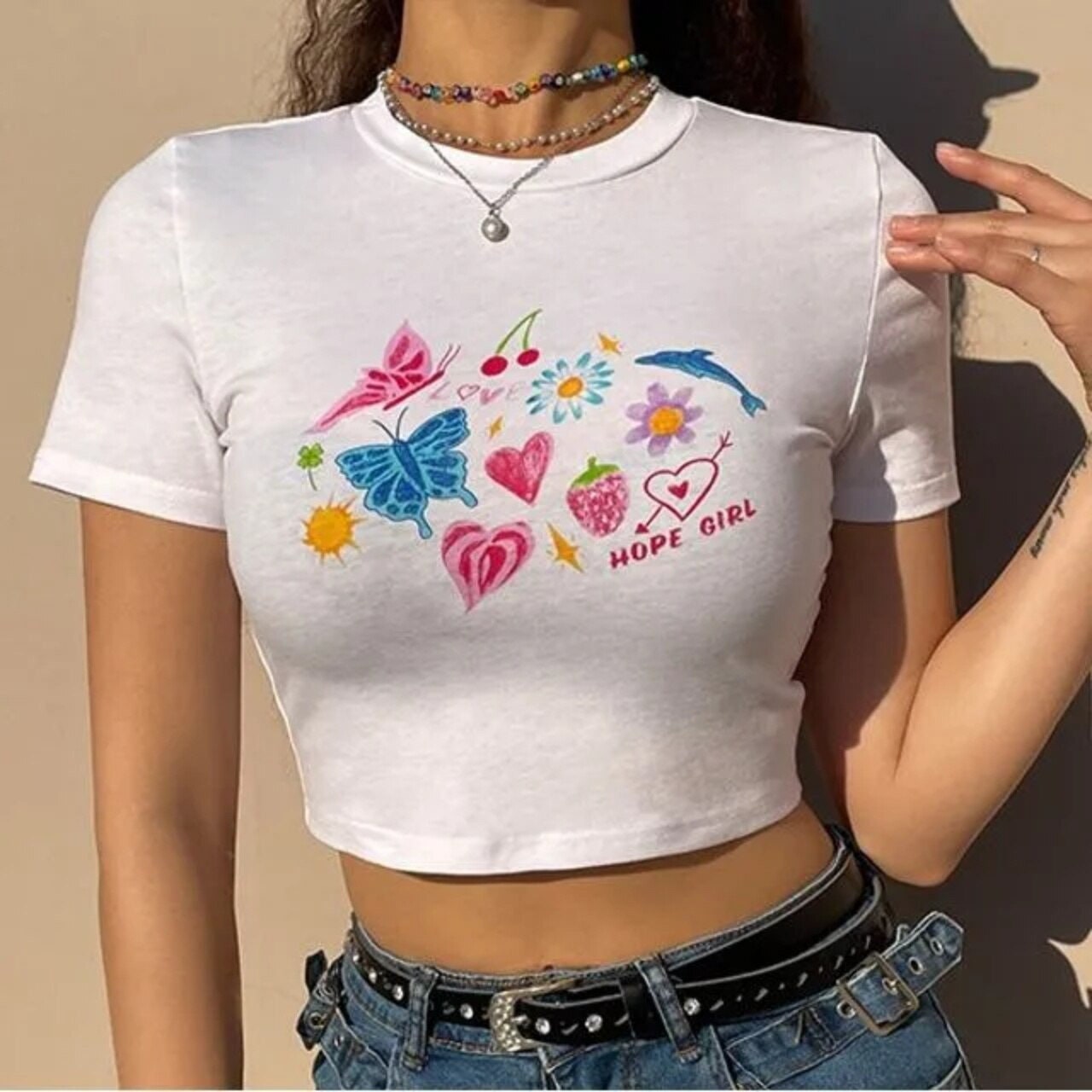 Vintage Indie Aesthetic Clothes Cyber Y2k Graphics Print Tops Fairy Grunge  Graphic T Shirts Gothic Kawaii Slim Long Sleeve Top