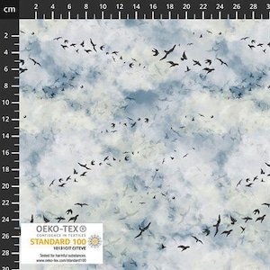 Birds in Sky Fabric – Northern Blues Cotton - 4502-901, By the Yard