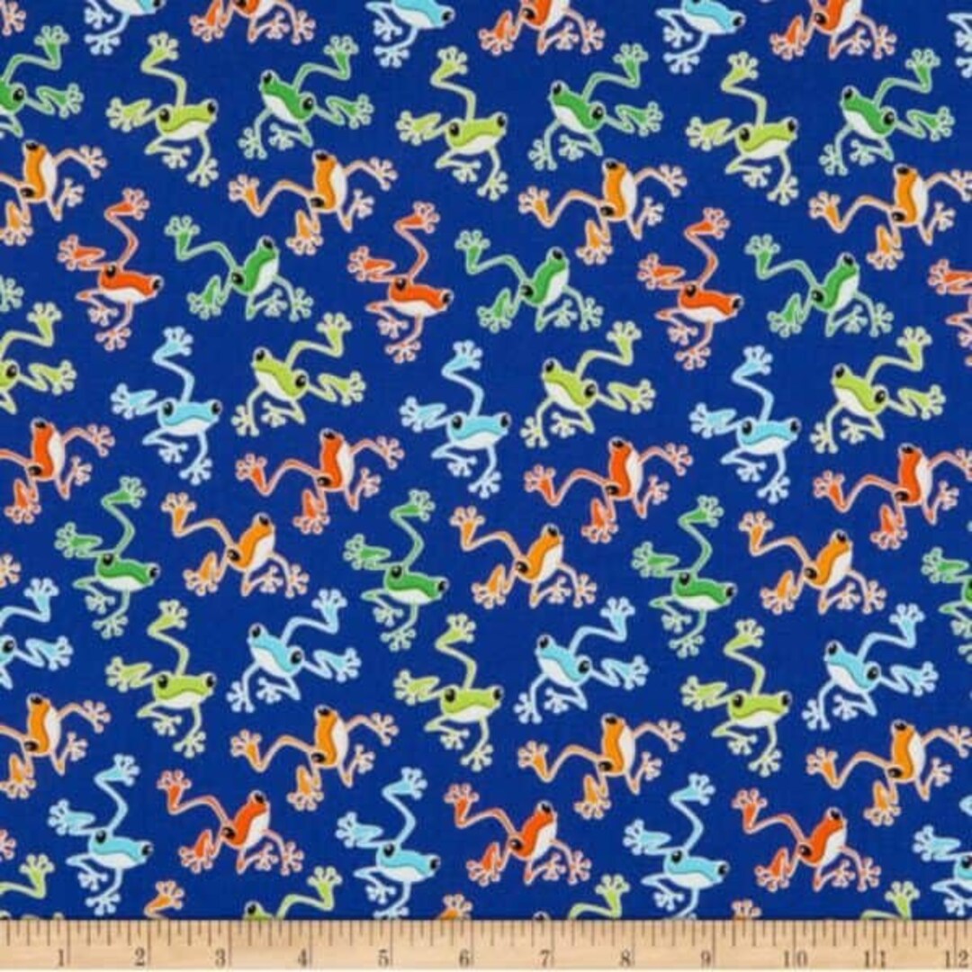 Benartex Toadally Cool Hoppy Frogs Navy glow in the Dark, 9833GL55 by the Yard and Free US