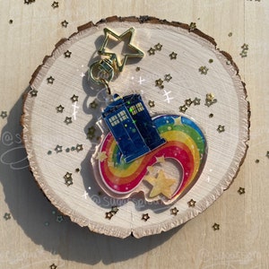 Rainbow TARDIS acrylic keychain