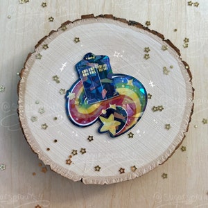 Rainbow TARDIS holographic sticker