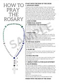 Green/Blue How to Pray the Rosary Guide, Group Prayer Reference, All prayesr for Rosary with Mysteries, Individual Prayer, Community Prayer