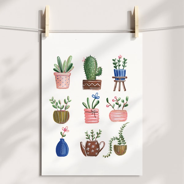 Poster Pflanze, Filz mit Alkohol und Prismacolor, Wanddekoration