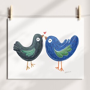 Carteles de pájaros azules, fieltro con alcohol y prismacolor, decoración de paredes