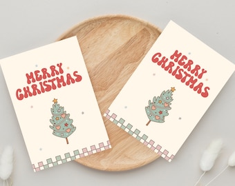 Cartes de Noël rétro, Cartes de vœux, Cartes de vœux, Cartes de Noël colorées, Ensemble de cartes de Noël, Papeterie de Noël, Noël Groovy