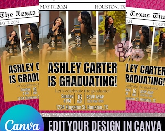 Graduation Newspaper Invitation 3 Column; Class of 2024; Graduation Flyer; 2024 Grad Flayer; Grad Party Flyer; DIY Flyer