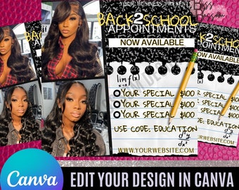 Back 2 School Booking Flyer; Booking Flyer; Hairstylist Flyer; Esthetician Flyer; Boutique Flyer; Taking A Break Flyer; Instagram Flyer