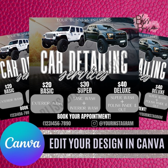 DIY Car Wash Detailing Flyer with Details; Car Wash Flyer; Detailer Flyer