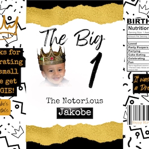 The Notorious One Birthday Chip Bag Template, The Big One Chip Bag, First Birthday Chip Bag