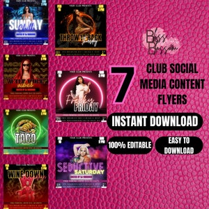 Full Week Club Flyer Bundle; Party Flyer Bundle; DJ Flyer Bundle