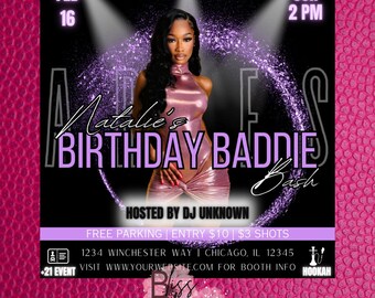 Birthday Girl Club Flyer; Party Flyer; DJ Flyer; That Girl Flyer; Birthday Baddie; Baddie Flyer; Zodiac Flyer