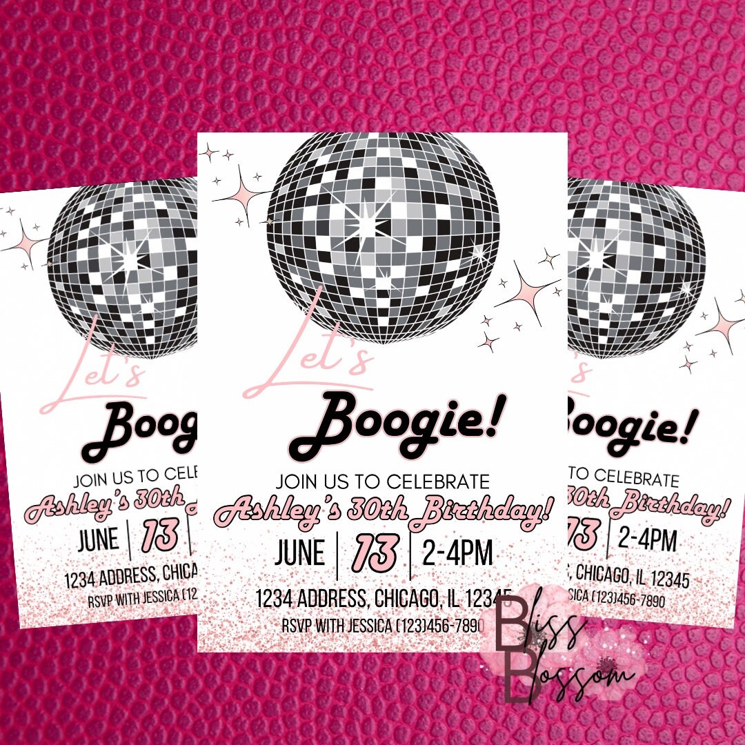 Let’s Boogie Birthday Invitation, Birthday Party Invite; Disco Birthday