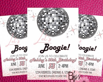 Let's Boogie Birthday Invitation, Birthday Party Invite; Disco Birthday Invite; Retro Invite; Dance Party Invite