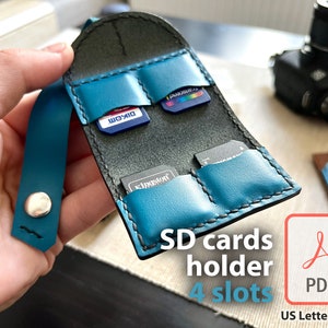 Modello in pelle per 4 schede SD Porta schede SD in pelle Fai da te Custodia per schede SD Modello digitale in PDF Custodia fatta a mano Porta schede per fotocamera digitale