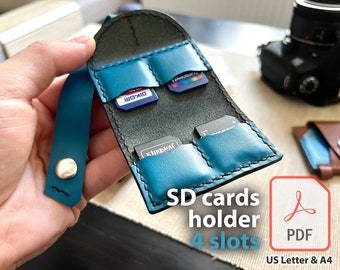 Leather 4 SD Cards Holder Pattern Leather sd Card Wallet DIY sd Card Storage PDF Digital Template Handmade Case Digital Camera Cards Holder