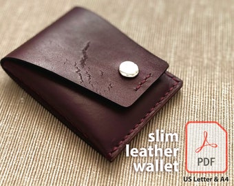 Slim leather wallet, money & cards holder, minimalist and simple design - PDF leather craft pattern DIY, Digital Template