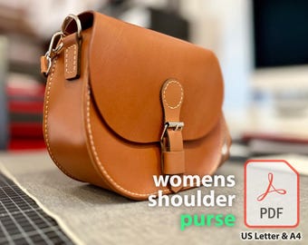 Leather Shoulder Bag Pattern PDF, Women's Rounded Handbag Sewing Pattern, Minimalist Leather Purse, DIY Bag