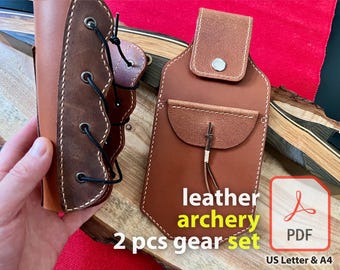 Leather Archery Gear PDF Pattern DIY, Traditional Arm Guard Template, Back Pocket Arrows Quiver Design, Protective Set for Handmade Archers