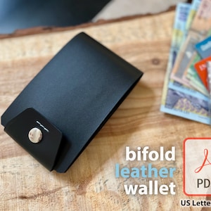 Cartera plegable delgada con 7 bolsillos Diseño de billetera simple Patrón artesanal de cuero plegable DIY Plantilla digital en PDF Tarjetas, identificaciones grandes y porta billetes v1