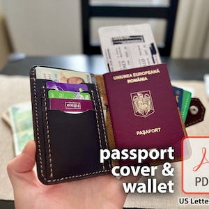 Carteira de couro para cartões Capa de passaporte Carteira DIY Couro Artesanato Padrão PDF Modelo Digital Dinheiro Simples e Bilhetes de Trem Padrão de Carteira