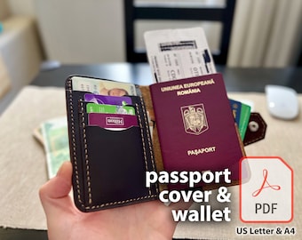Leather Wallet for Cards Passport Cover Wallet DIY Leather Craft Pattern  PDF Digital Template Money Plain and Train Tickets Wallet Pattern