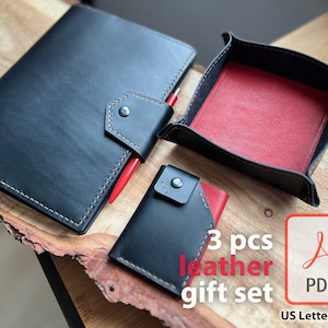 Leather DIY Gift 3er Set PDF Leathercraft Patterns Notebook Cover, Slim Kartenhalter und Organizer Tablett Handmade PDF Digital Template