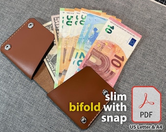 Slim Bifold Wallet Pattern - Compact Snap Closure Wallet