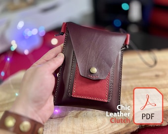 Chic Leather Clutch PDF Digital Pattern DIY Small Bag with Detachable Shoulder Strap Envelope Women Bag PDF Sewing Template A4 and USLetter