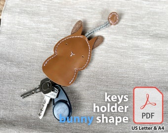 Leather Bunny Key Holder with Pull Strap, DIY Template (PDF Pattern)